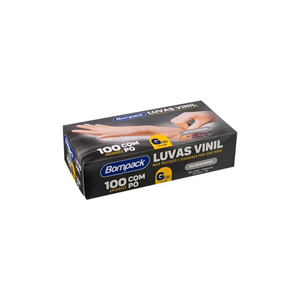 Luva vinil G c/100 c/ pó - Bompack